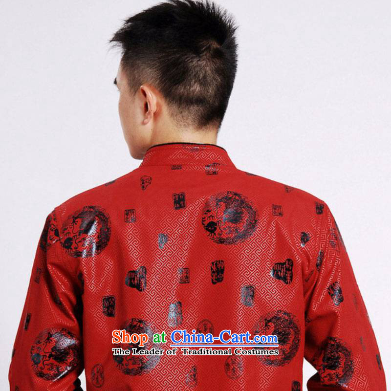 In accordance with the fuser retro Chinese elderly in the improvement of Men's Mock-Neck stitching single row detained father replacing Tang jacket over life costumes /M0039# ancient red 3XL, gel to , , , shopping on the Internet