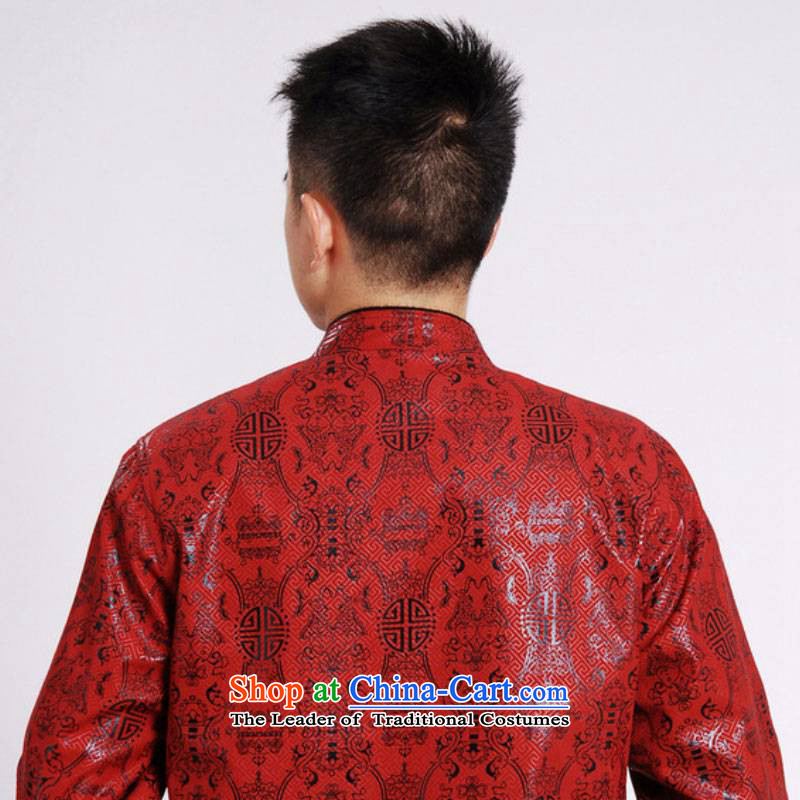 In accordance with the fuser retro national wind in older Men's Mock-Neck Shirt Tang dynasty stitching father replacing Tang jackets wedding /M0040# ancient costumes RED M in accordance with the fuser has been pressed shopping on the Internet