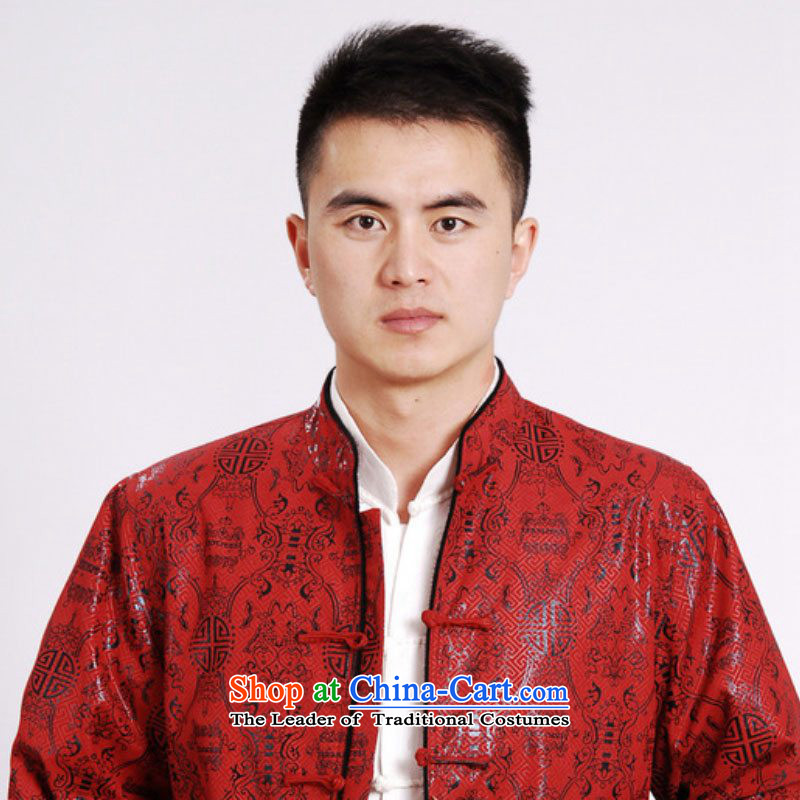 In accordance with the fuser retro national wind in older Men's Mock-Neck Shirt Tang dynasty stitching father replacing Tang jackets wedding /M0040# ancient costumes RED M in accordance with the fuser has been pressed shopping on the Internet