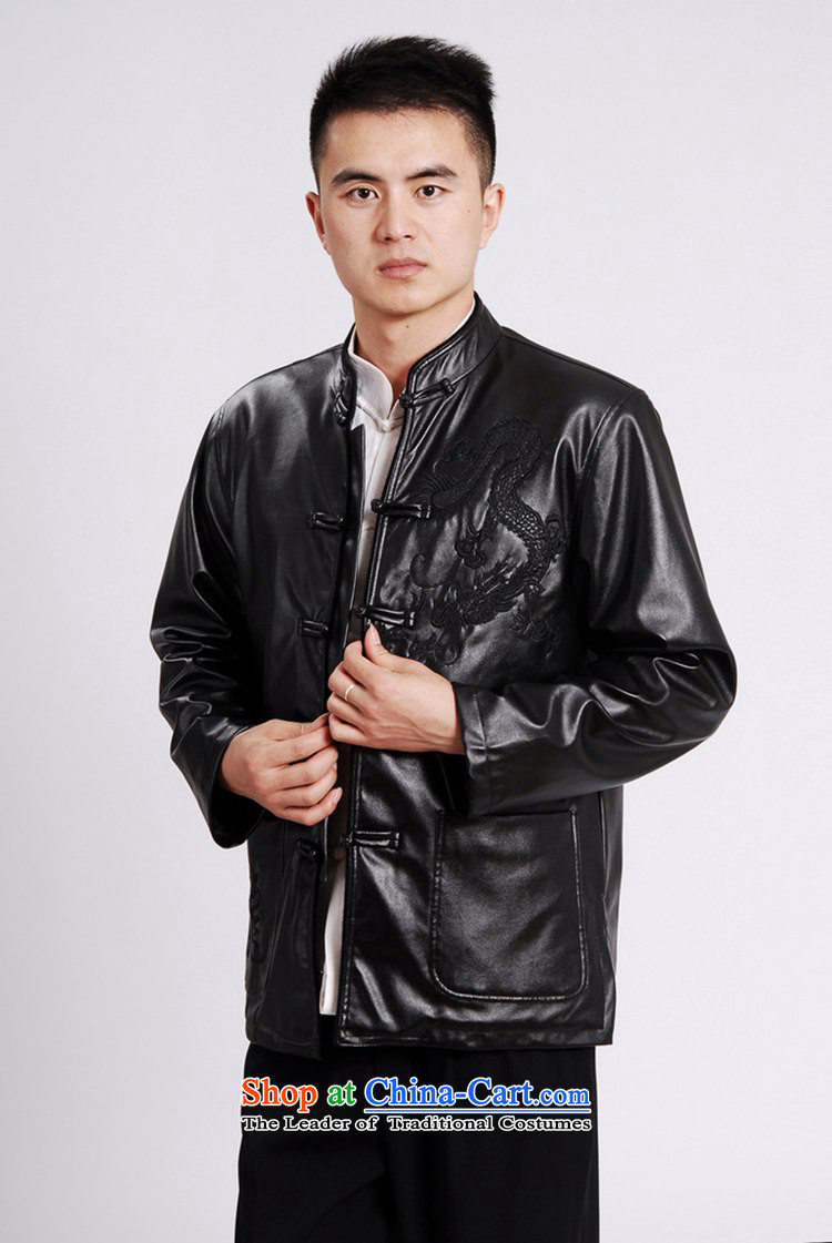 In accordance with the fuser retro Chinese elderly in the improvement of Men's Mock-Neck leather jacket embroidered dragon design load father Tang jacket over life will /M0041# ancient black 3XL -A Picture, prices, brand platters! The elections are supplied in the national character of distribution, so action, buy now enjoy more preferential! As soon as possible.