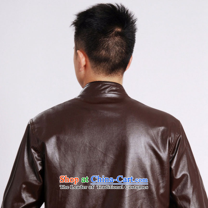 In accordance with the fuser retro Chinese elderly in the improvement of Men's Mock-Neck leather jacket embroidered dragon design load father Tang jacket over life will /M0041# ancient black 3XL, -A in accordance with the fuser has been pressed shopping o