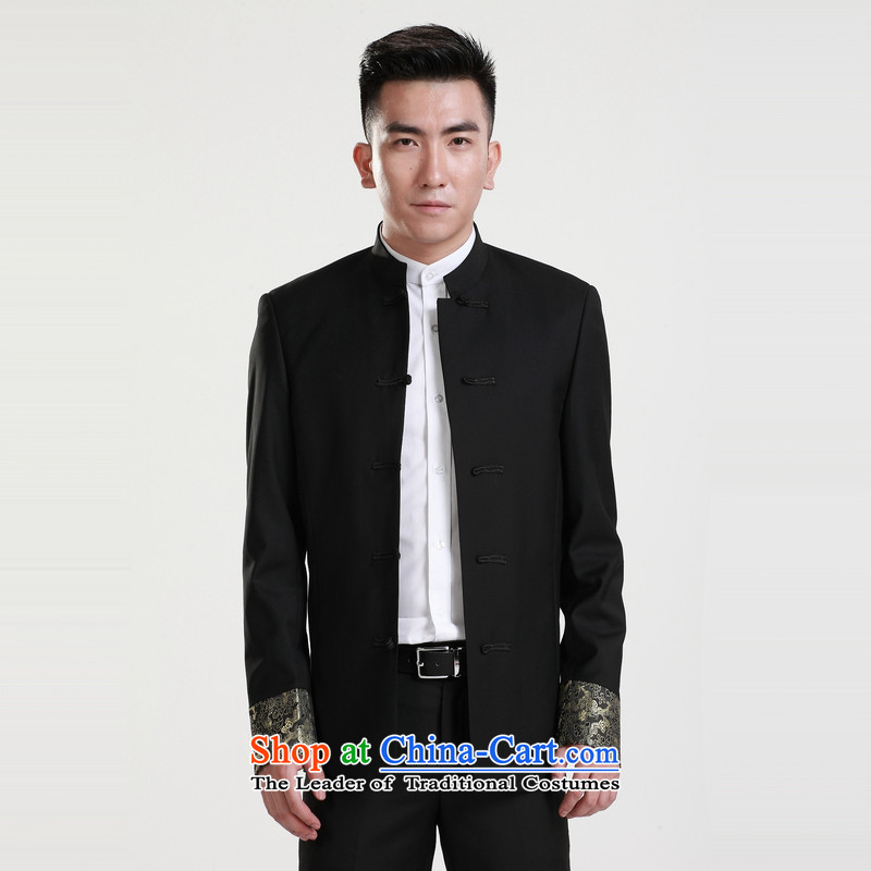 The New China wind Chinese tunic men Sau San video thin Chinese Tang dynasty collar male jacket for both business and leisure Chinese men of the bridegroom wedding dress?XXXXL_190 black