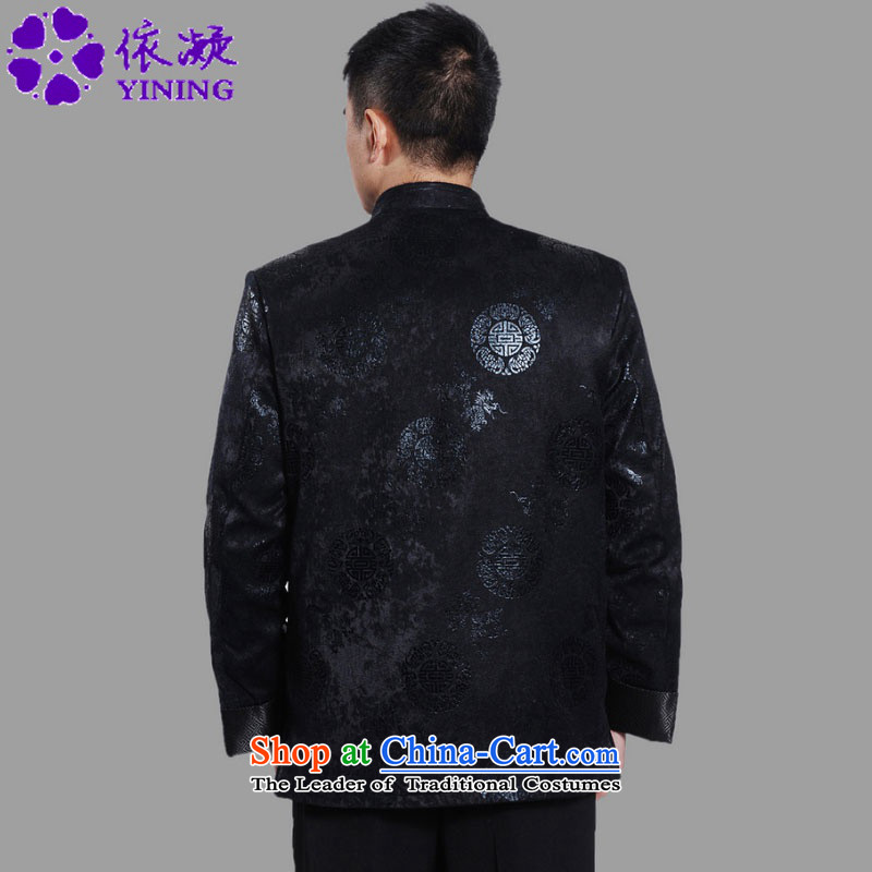 In accordance with the improved coordination of the fuser retro Chinese Tang dynasty robe jacket collar stitching Classic tray clip loaded Tang dynasty cotton father costumes ancient /M0045# -B according to the fuser has been pressed to a blue XL, online