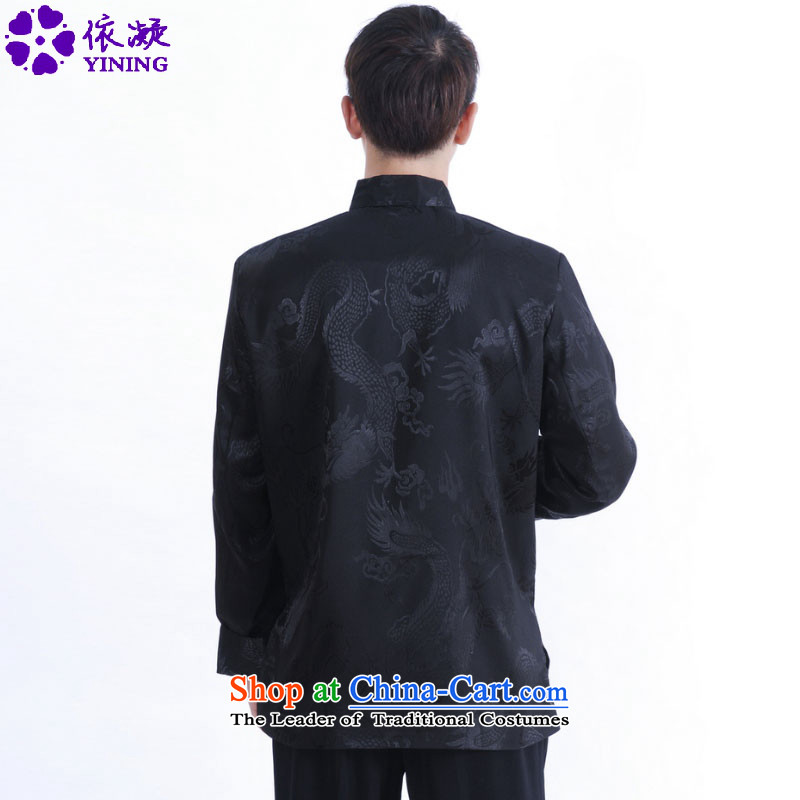 In accordance with the consultations Chinese Antique gel blouses Mock-neck dragon design suit load father Tang jacket over life will /M1145# ancient black 2XL, gel to , , , shopping on the Internet