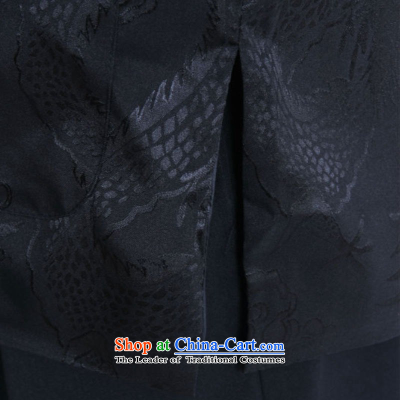 In accordance with the consultations Chinese Antique gel blouses Mock-neck dragon design suit load father Tang jacket over life will /M1145# ancient black 2XL, gel to , , , shopping on the Internet