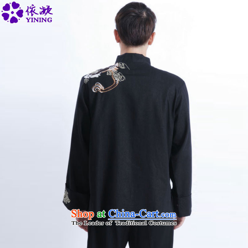 In accordance with the fuser retro Chinese improved men Tang blouses collar embroidery in older father replacing Tang jackets /M1121# ancient costumes black 2XL, gel to , , , shopping on the Internet