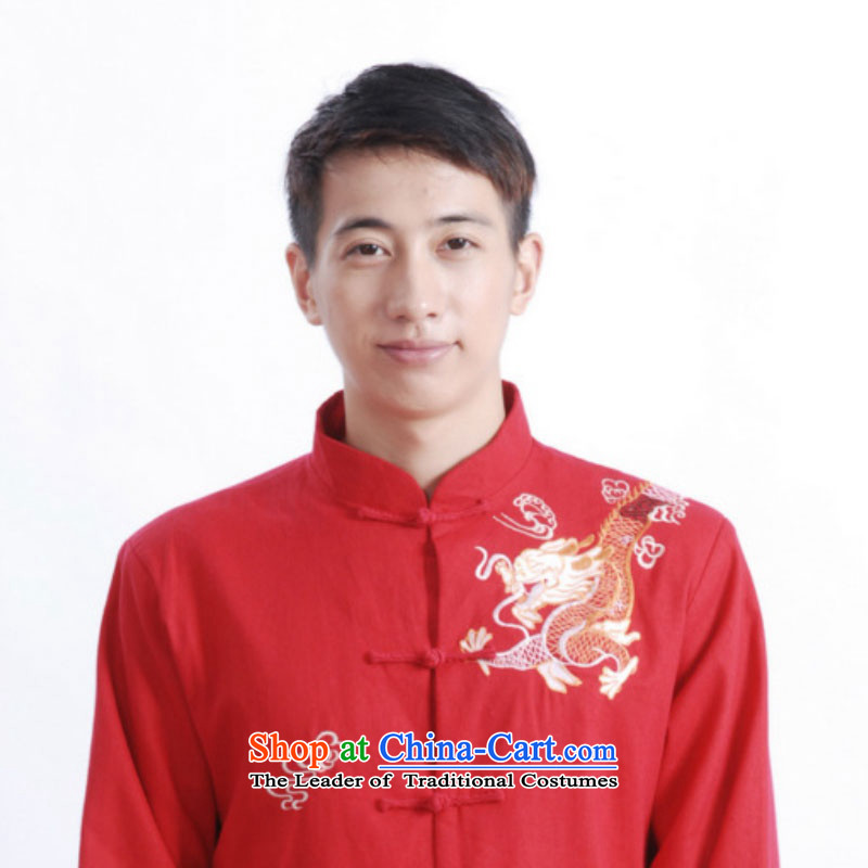 In accordance with the fuser retro ethnic Chinese men Tang blouses father replacing Tang jacket over life will ancient /M1122# 3XL, red in accordance with the fuser has been pressed shopping on the Internet