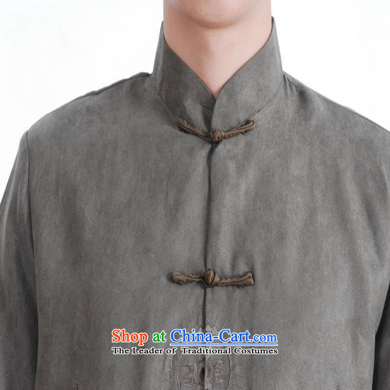 In accordance with the fuser retro ethnic Chinese male Tang blouses collar double dragon embroidery in older father replacing Tang jackets /M1146# ancient costumes green XL, in accordance with the fuser has been pressed shopping on the Internet