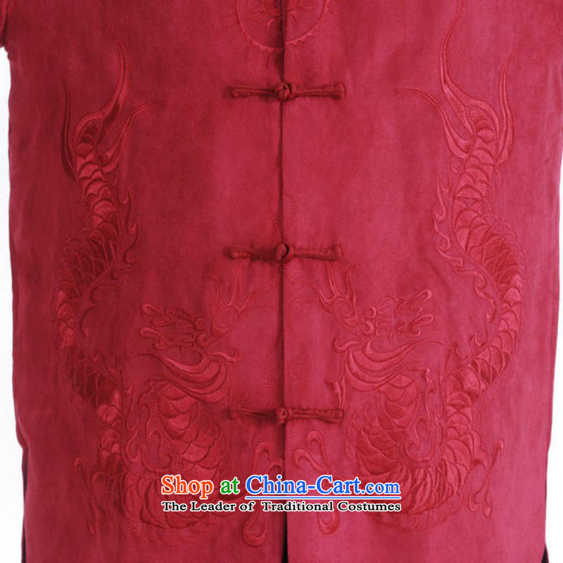 In accordance with the fuser retro ethnic Chinese Men's Mock-Neck Shirt Tang dynasty embroidered dragon design load father Tang jackets /M1147# ancient costumes, wine red , L, in accordance with the fuser has been pressed shopping on the Internet
