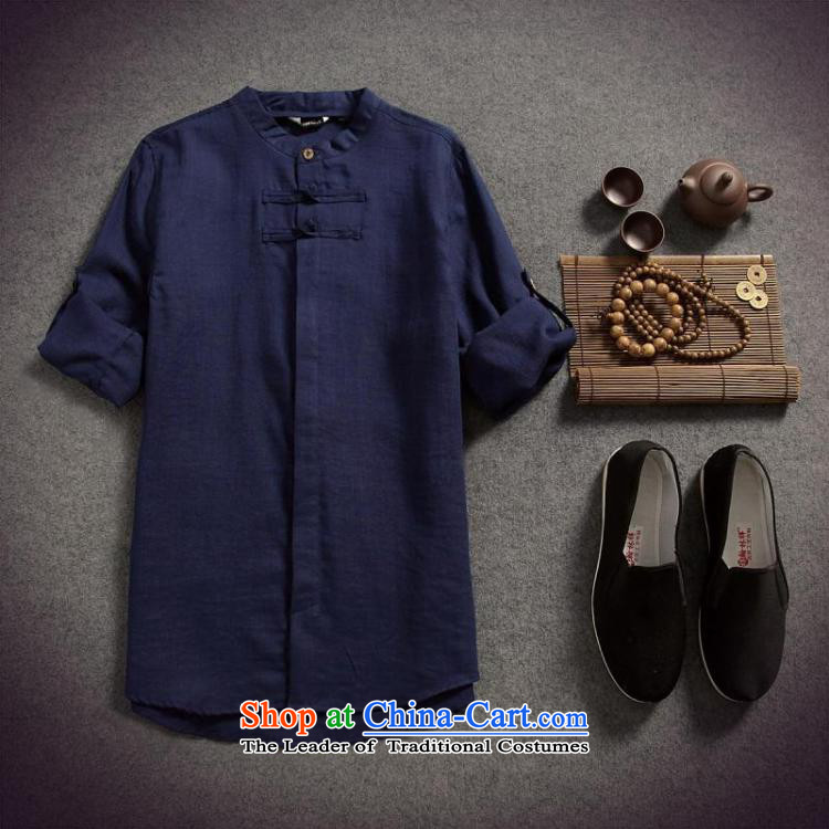 Happy Times the spring and summer of 2015, replacing replacing Men's Shirt cotton linen flax male disc allotted seven points sleeved shirt shirt original China wind Sau San, Navy XXL picture, prices, brand platters! The elections are supplied in the national character of distribution, so action, buy now enjoy more preferential! As soon as possible.