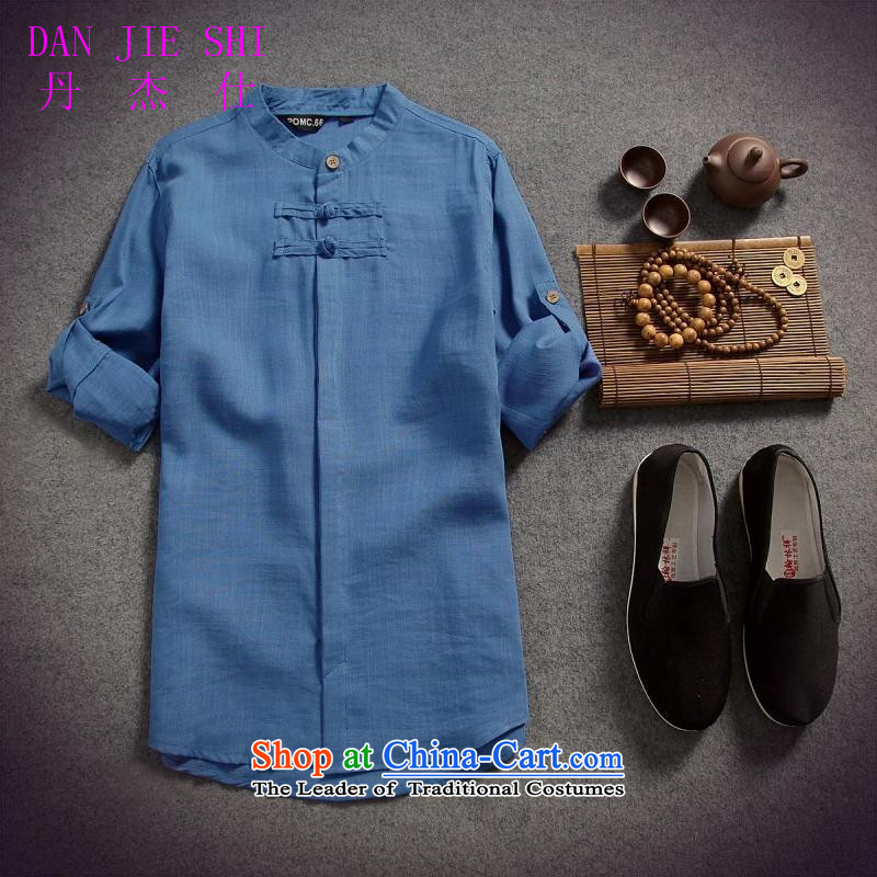 Happy Times the spring and summer of 2015, replacing replacing Men's Shirt cotton linen flax male disc allotted seven points sleeved shirt shirt original China wind Sau San, Navy XXL, happy times (发南美州之夜) , , , shopping on the Internet