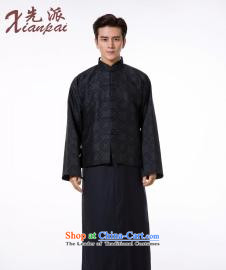 The fall of the dispatch of Tang Dynasty Chinese men and long-sleeved shirt retro China wind even traditional/new pre-sale black chain-style robes L  new pre-sale three days to send out a picture, prices, brand platters! The elections are supplied in the national character of distribution, so action, buy now enjoy more preferential! As soon as possible.