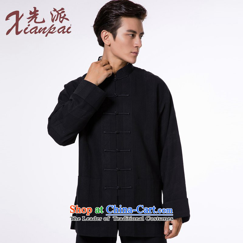 The dispatch of Tang Dynasty men during the spring and autumn jacket silk linen china wind traditional cuff tray snap-collar new pre-sale black bars jacquard garment L   new pre-sale of three days, to send outgoing xianpai () , , , shopping on the Interne