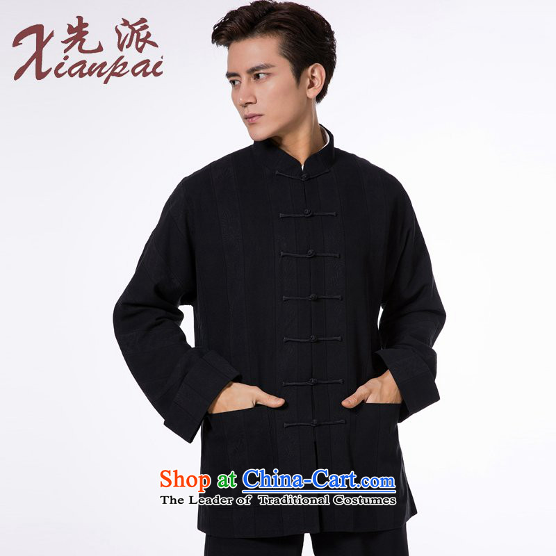 The dispatch of Tang Dynasty men during the spring and autumn jacket silk linen china wind traditional cuff tray snap-collar new pre-sale black bars jacquard garment L   new pre-sale of three days, to send outgoing xianpai () , , , shopping on the Interne