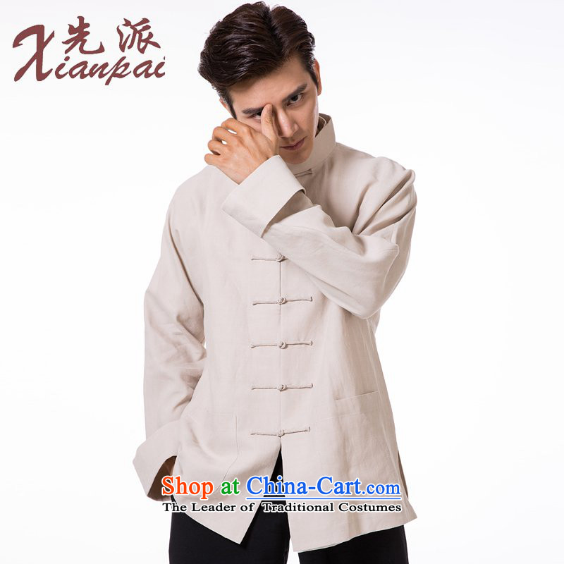The dispatch of the dispatch of the fall of Tang Dynasty New Men long-sleeved silk linen single Yi Chinese Mock-neck shirt, beige China wind Population Commission long-sleeved clothing XL  new single pre-sale of three days, to send outgoing xianpai () , ,
