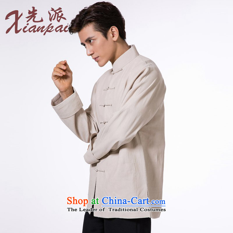 The dispatch of the dispatch of the fall of Tang Dynasty New Men long-sleeved silk linen single Yi Chinese Mock-neck shirt, beige China wind Population Commission long-sleeved clothing XL  new single pre-sale of three days, to send outgoing xianpai () , ,