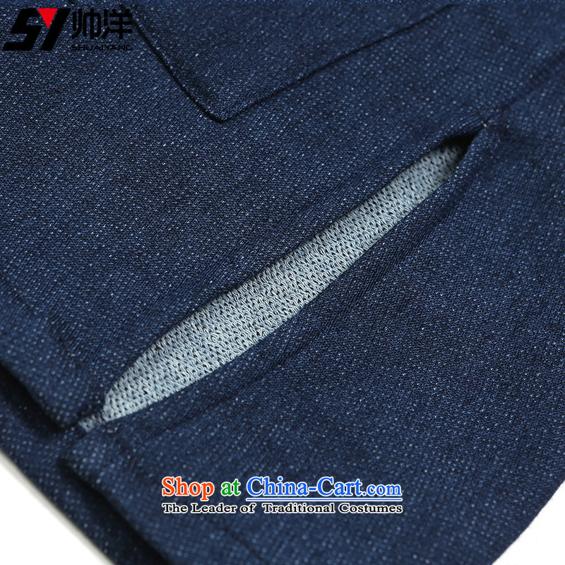 2016 Chun Yang Shuai knitted cowboy men Tang dynasty long-sleeved shirt is detained China Wind Jacket stretch jacket Denim blue 170, yang (Shuai SHUAIYANG) , , , shopping on the Internet