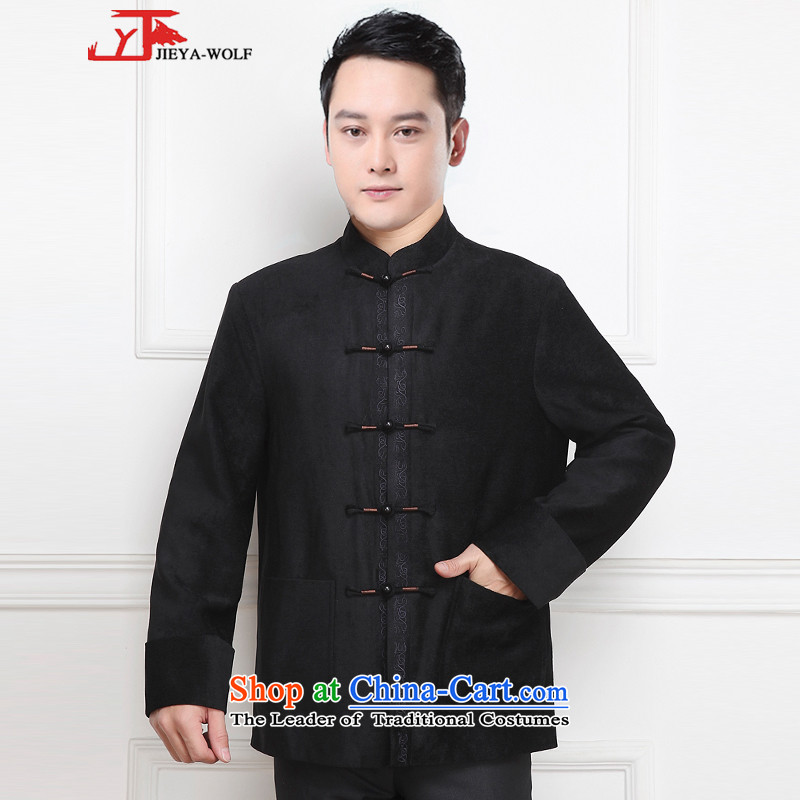 - Wolf JIEYA-WOLF, New Tang dynasty men's autumn and winter coats cotton coat Chinese tunic pure color is smart casual dress black cotton coat 175/L,JIEYA-WOLF,,, shopping on the Internet