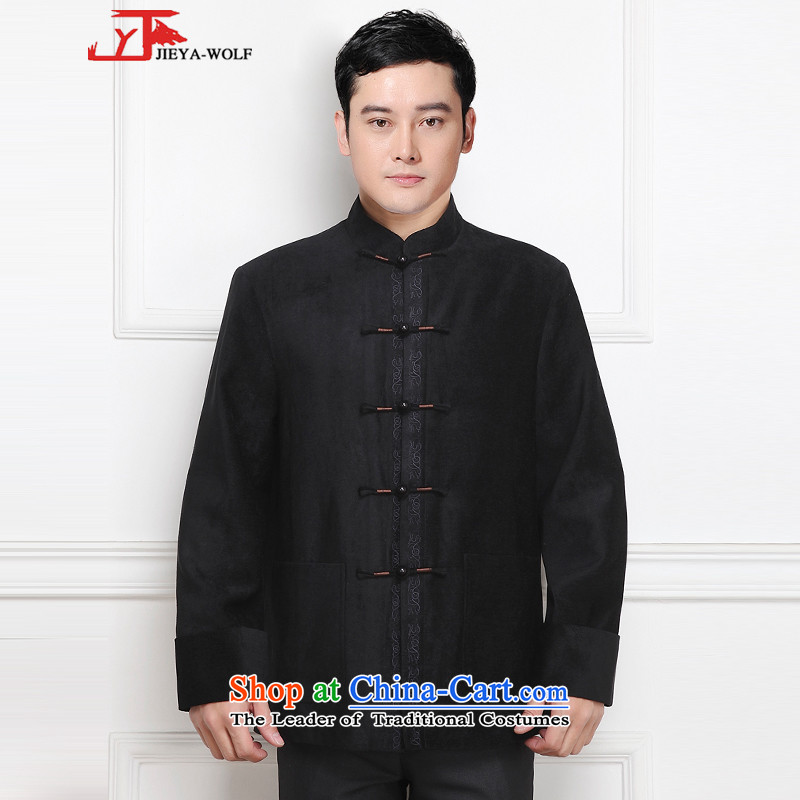 - Wolf JIEYA-WOLF, New Tang dynasty men's autumn and winter coats cotton coat Chinese tunic pure color is smart casual dress black cotton coat 175/L,JIEYA-WOLF,,, shopping on the Internet
