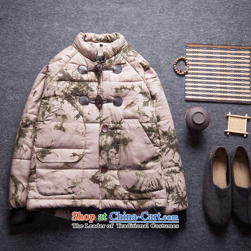Card of the Winter 2015 sub-new men of ethnic Chinese landscape painting cotton printing and dyeing men's jackets cotton short clip, leather Han-green flower M card of the MINURSO has been pressed shopping on the Internet
