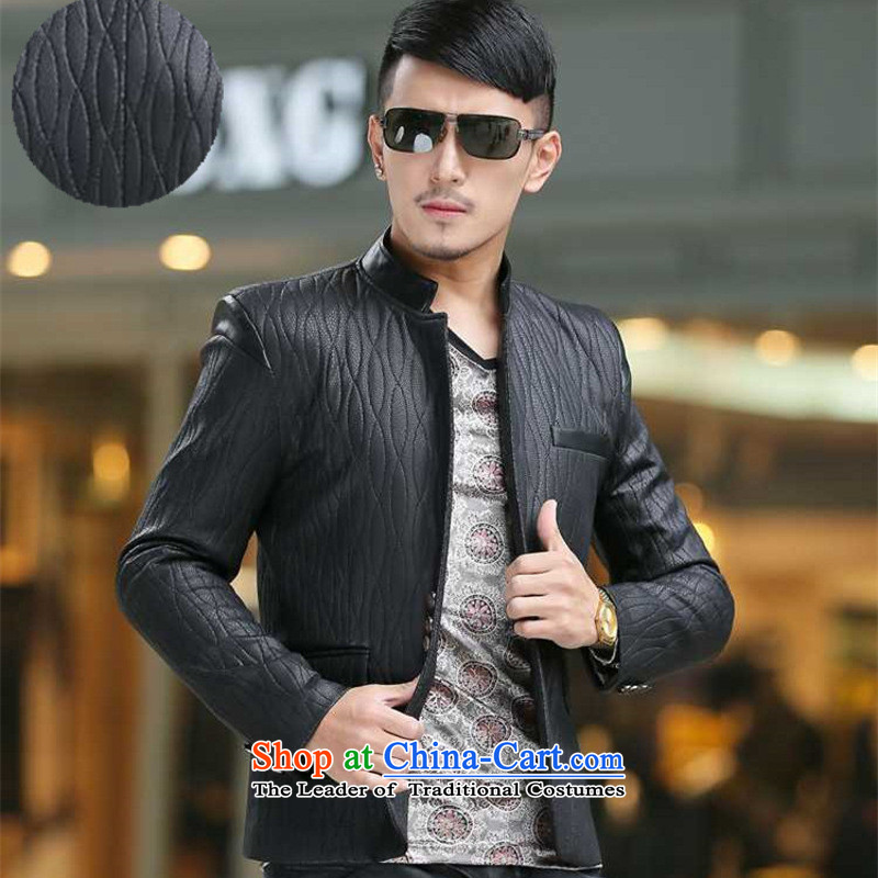 Card will fall and winter 2015 sub-new stylish high-end xl business Sau San Men's Mock-Neck leather garments Chinese tunic suit map color?XXXL Jacket