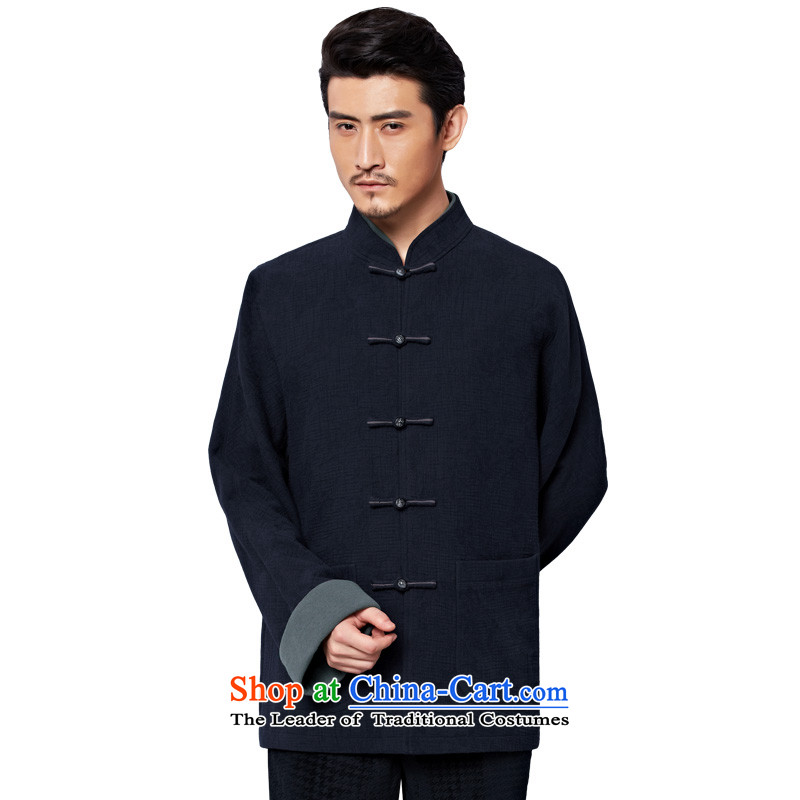 To Tang Dynasty Dragon 2015 autumn and winter New China wind men pure cotton pad detained flip sleeve jacket 15574  to 52, Lung , , , Blue shopping on the Internet