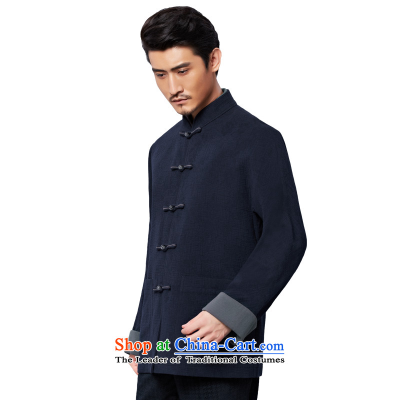 To Tang Dynasty Dragon 2015 autumn and winter New China wind men pure cotton pad detained flip sleeve jacket 15574  to 52, Lung , , , Blue shopping on the Internet