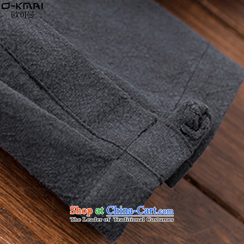 The OSCE to Cayman 2015 autumn and winter new date of Men's Mock-Neck small cotton linen shirt China wind up long-sleeved shirt clip linen large leisure shirt male black XL, Europe (o-kmai can) , , , shopping on the Internet