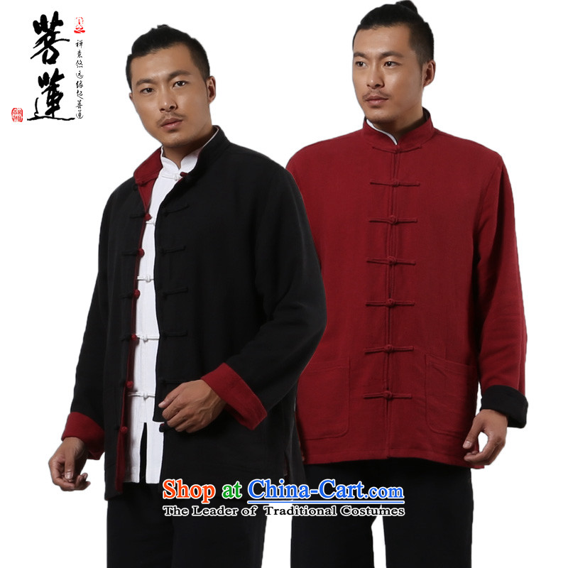 The winter of long-sleeved cotton linen flax zen retro Tang China wind jacket, both positive and negative, Wearing Tang jacket and black and red winter duplex XXL