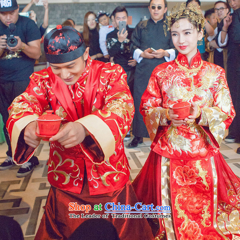 Mr Wong Hiu-ming of the same marriage-soo baby wo service Tang Dynasty Chinese ancient ceremonial dress Tang red men deep red Xs, foot massage Yiu Shopping on the Internet has been pressed.