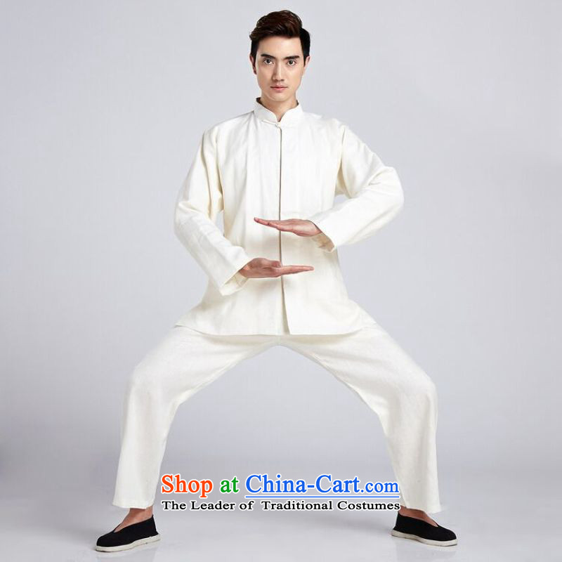 158 Jing Tai Chi service men Kit Chinese tunic new collar ethnic Han-Tang Gown - 6) white LED 李璟.... XXXL, shopping on the Internet