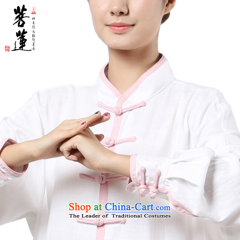 The pursuit of new products during the spring and autumn long-sleeved Lin cotton linen flax meditation Tai Chi practitioners martial arts services serving morning kit with pink M of Lin , , , shopping on the Internet