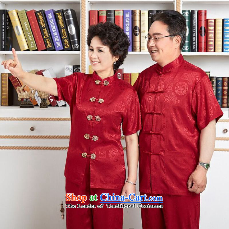 158 Jing in Tang Dynasty older men and women's couples the spring and fall with short-sleeved shirt damask kit kung fu tai chi service men M 158 jing shopping on the Internet has been pressed.