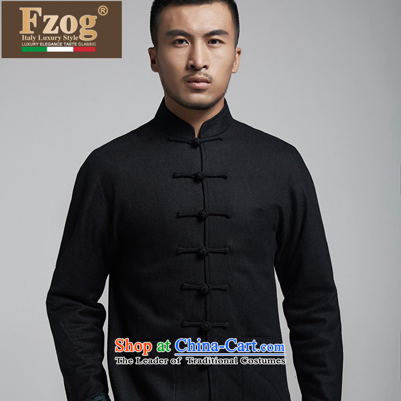 Phaedo grid style FZOG_ Sau San Solid Color wild China wind men comfortable warm minimalist Tang blouses blackL