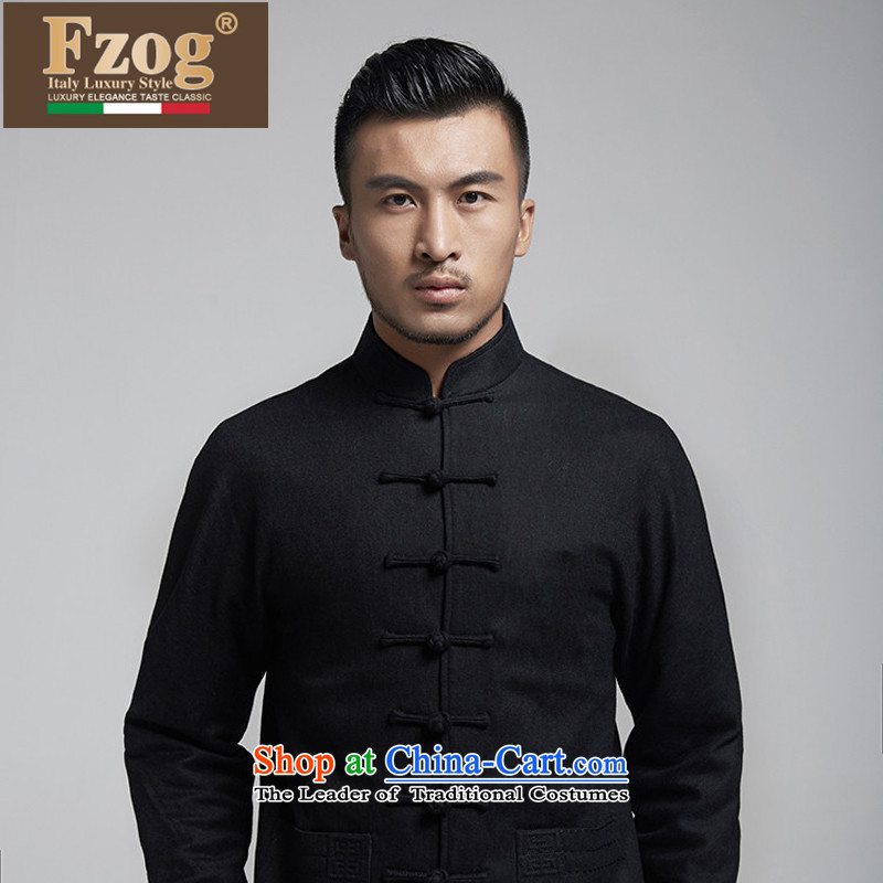 Phaedo grid style FZOG/ Sau San Solid Color wild China wind men comfortable warm minimalist Tang blouses black L,fzog,,, shopping on the Internet