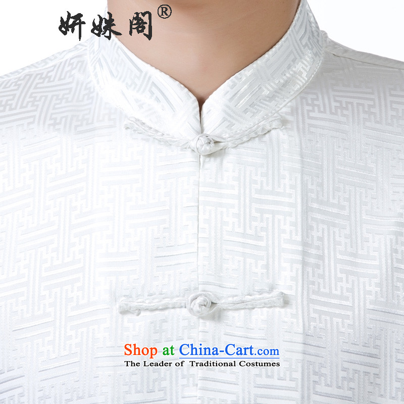 Charlene Choi this pavilion Tang dynasty elderly Men's Mock-Neck tray clip leisure half Sleeve Tops father loose short-sleeved national traditions summer temperature - streaks Horizontal white short-sleeved 2XL, Charlene Choi this court shopping on the In