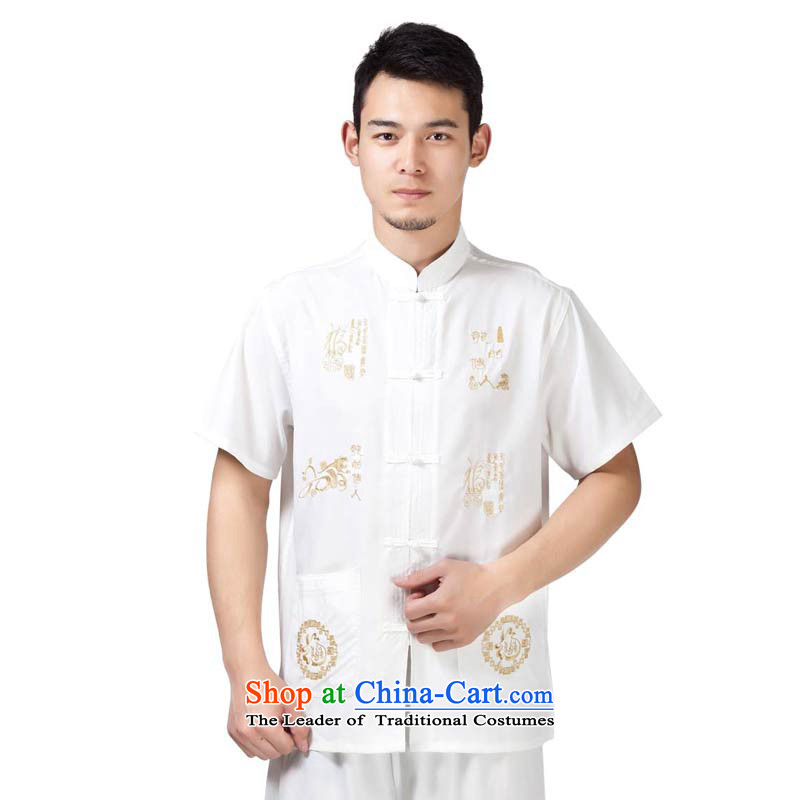 Charlene Choi this middle-aged men's cabinet for summer half sleeve national traditions Tang blouses collar disc detained short-sleeved embroidered dragon men Tang Dynasty - Cotton Foron white short-sleeved T-shirt 3XL, Charlene Choi this court shopping o