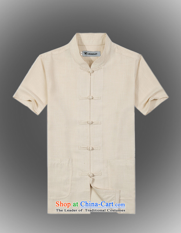 Whig Po 2015 Summer New Products T-shirt linen china wind cool breathability wicking short-sleeved T-shirt men Tang dynasty B-001 beige XXL