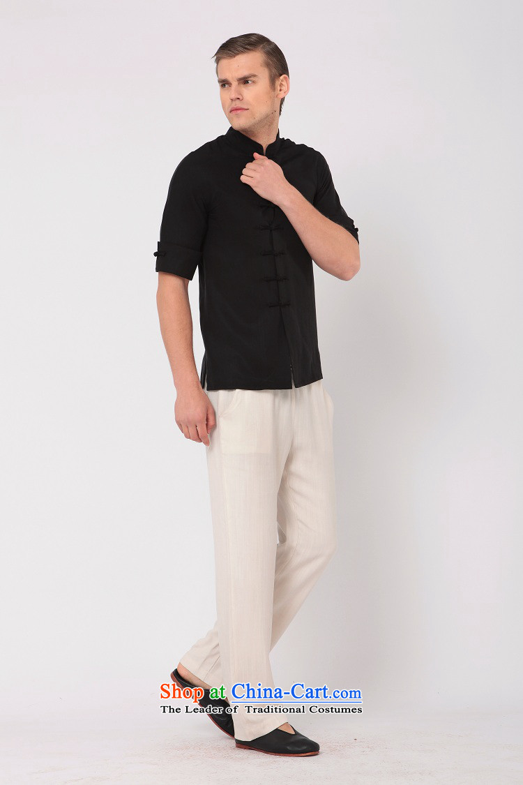 Seventy-tang China wind Tang dynasty fashion short-sleeved leisure tray clip T-shirt collar thin TEE short-sleeved shirt with improved Chinese national men's summer TENCEL 317 Black M picture, prices, brand platters! The elections are supplied in the national character of distribution, so action, buy now enjoy more preferential! As soon as possible.