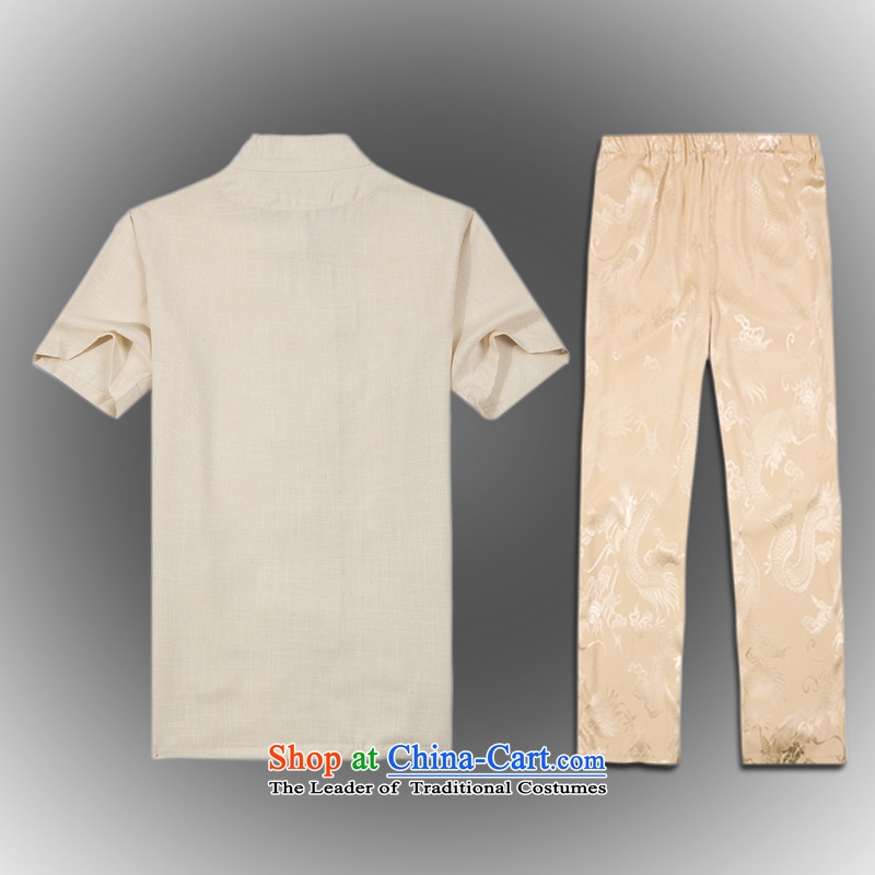 Whig Po 2015 spring/summer load new products in Tang dynasty China wind older kit men stylish shirt pants B-001a Tang services beige XXL(54), federal core Chai Lang , , , shopping on the Internet