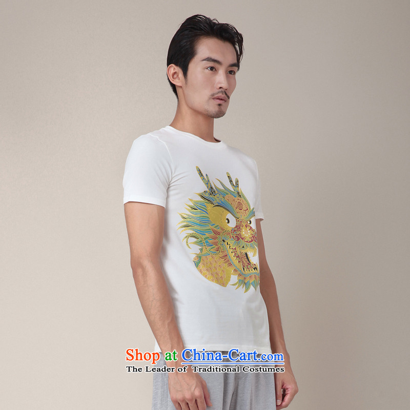 Nt 2.7 no polarity Road, Tang Design First Chinese short-sleeved gold dragon stamp T-shirt new explosions) Tang dynasty personality TEE346 male and White XL, Tsat Tang (seventang design shopping on the Internet has been pressed.)