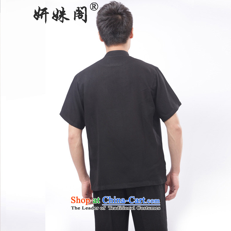 Charlene Choi this cabinet reshuffle is older Men's Mock-Neck load spring and summer-Tang dynasty detained loose short-sleeved exercise clothing national Dress Shirt - Flat T-shirt black 3XL, Charlene Choi in The Ascott , , , shopping on the Internet