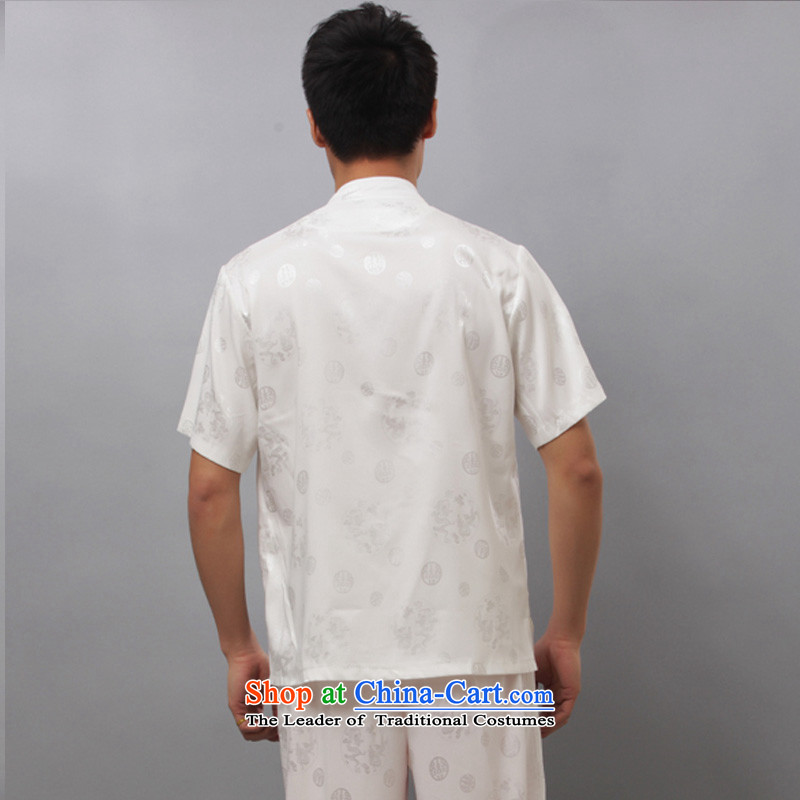 Charlene Choi this summer house elderly men serving traditional ethnic Chinese Tang dynasty loose exercise clothing Mock-Neck Shirt clip relax disc - Round Dragon short-sleeved white short-sleeved 2XL, Charlene Choi this court shopping on the Internet has