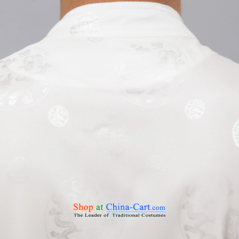Charlene Choi this summer house elderly men serving traditional ethnic Chinese Tang dynasty loose exercise clothing Mock-Neck Shirt clip relax disc - Round Dragon short-sleeved white short-sleeved 2XL, Charlene Choi this court shopping on the Internet has