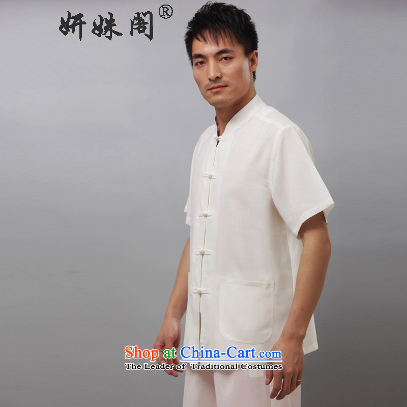 Charlene Choi this court of men in elderly men summer short-sleeved clothing national Kit Kung Fu Tang boxed loose exercise clothing collar Solid Color - print short-sleeved white 4XL, Kit Charlene Choi in The Ascott , , , shopping on the Internet