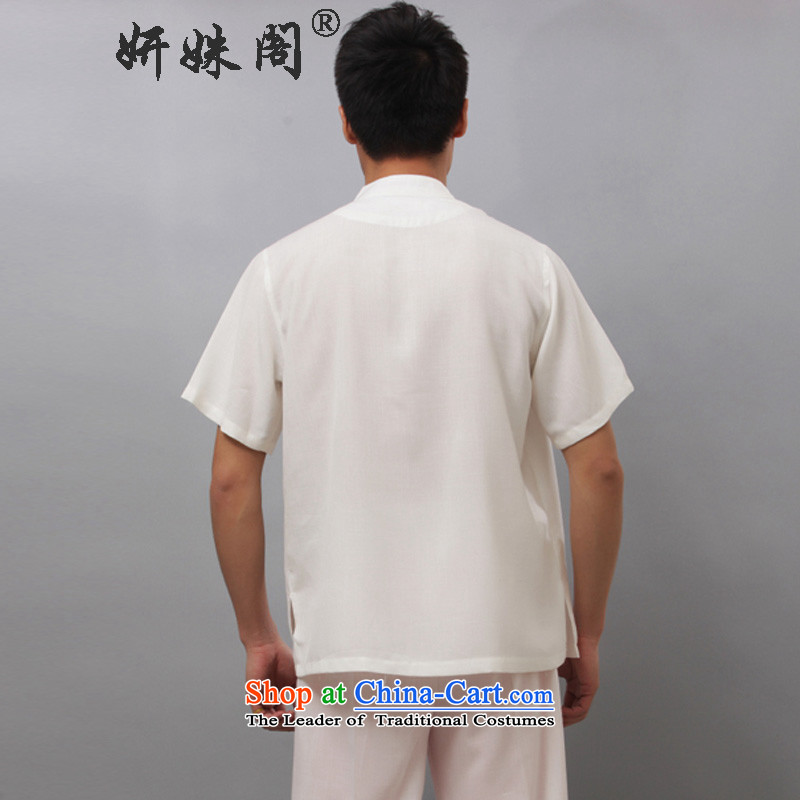 Charlene Choi this court of men in elderly men summer short-sleeved clothing national Kit Kung Fu Tang boxed loose exercise clothing collar Solid Color - print short-sleeved white 4XL, Kit Charlene Choi in The Ascott , , , shopping on the Internet