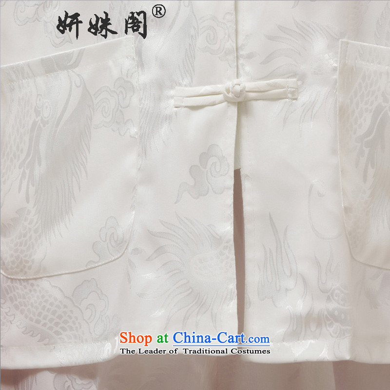 Charlene Choi this pavilion elderly men kung fu with summer national costumes kit collar tray clip jogging suit - Large Dragon short-sleeved white 4XL, Kit Charlene Choi in The Ascott , , , shopping on the Internet