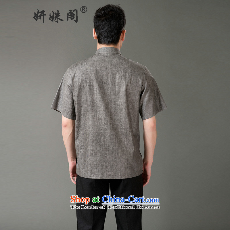 Charlene Choi this summer, men's elderly people in the Tang dynasty collar up short-sleeved T-shirt clip relaxd breathable pure cotton half sleeve old folk weave national - Old folk weave short dark gray , L, Charlene Choi this court shopping on the Inter
