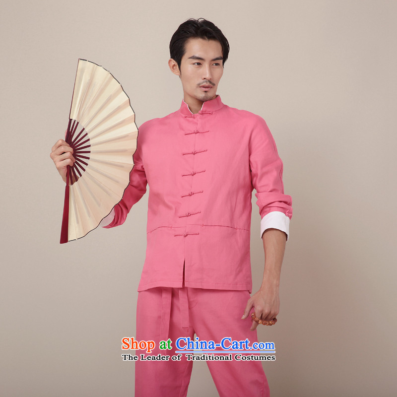 Seventy-tang national costumes traditional Kung Fu Men's Shirt improved cotton linen l Tang Dynasty Chinese men's shirts in the spring of color 374 peach , Tsat Tang (seventang design shopping on the Internet has been pressed.)
