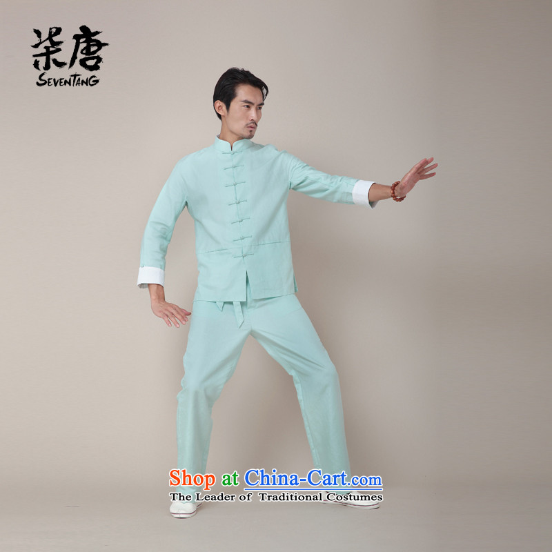Seventy-tang China wind kung fu shirt national cotton linen Long Sleeve Mock Tang Dynasty Chinese men's jackets during the spring and autumn national costume 2014 Original 377 mint green NT 2.7 M Tang (seventang design) , , , shopping on the Internet
